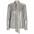 Core Wardrobe Metallic Leopard-Print Tie-Neck Blouse