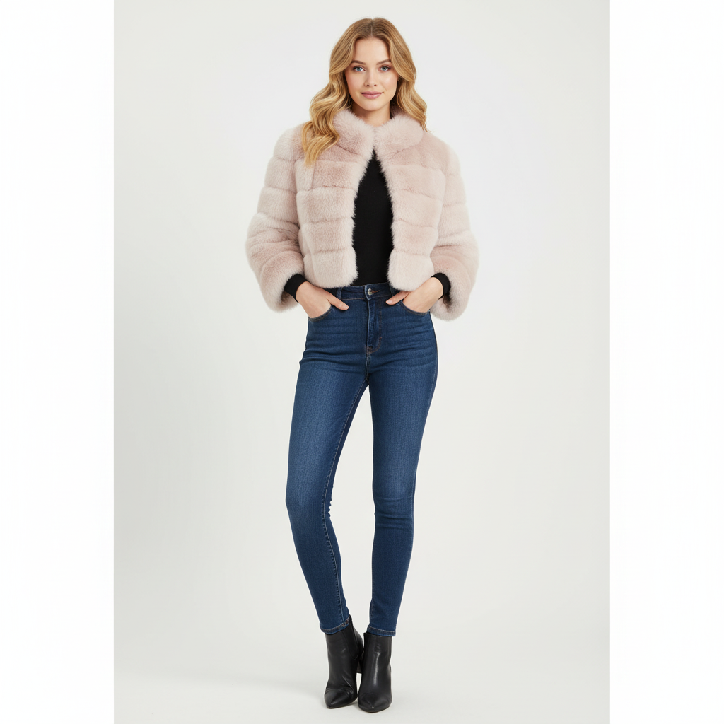 Core Wardrobe Faux Fur Cropped Jacket in Blush Pink
