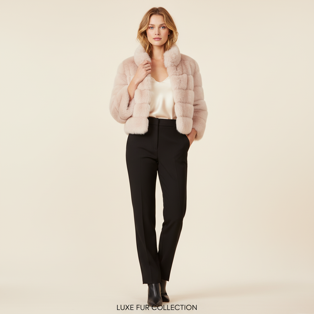 Core Wardrobe Faux Fur Cropped Jacket in Blush Pink